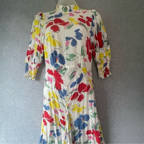 RIXO Red and Yellow Mock Neck Sundress with Puff Sleeves Y2k sz. 4 - Picture 4 of 16